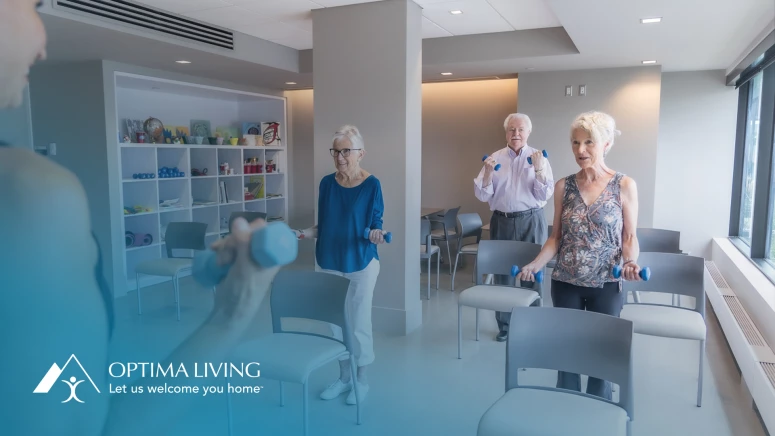 Elders in a fitness class with blue overlay