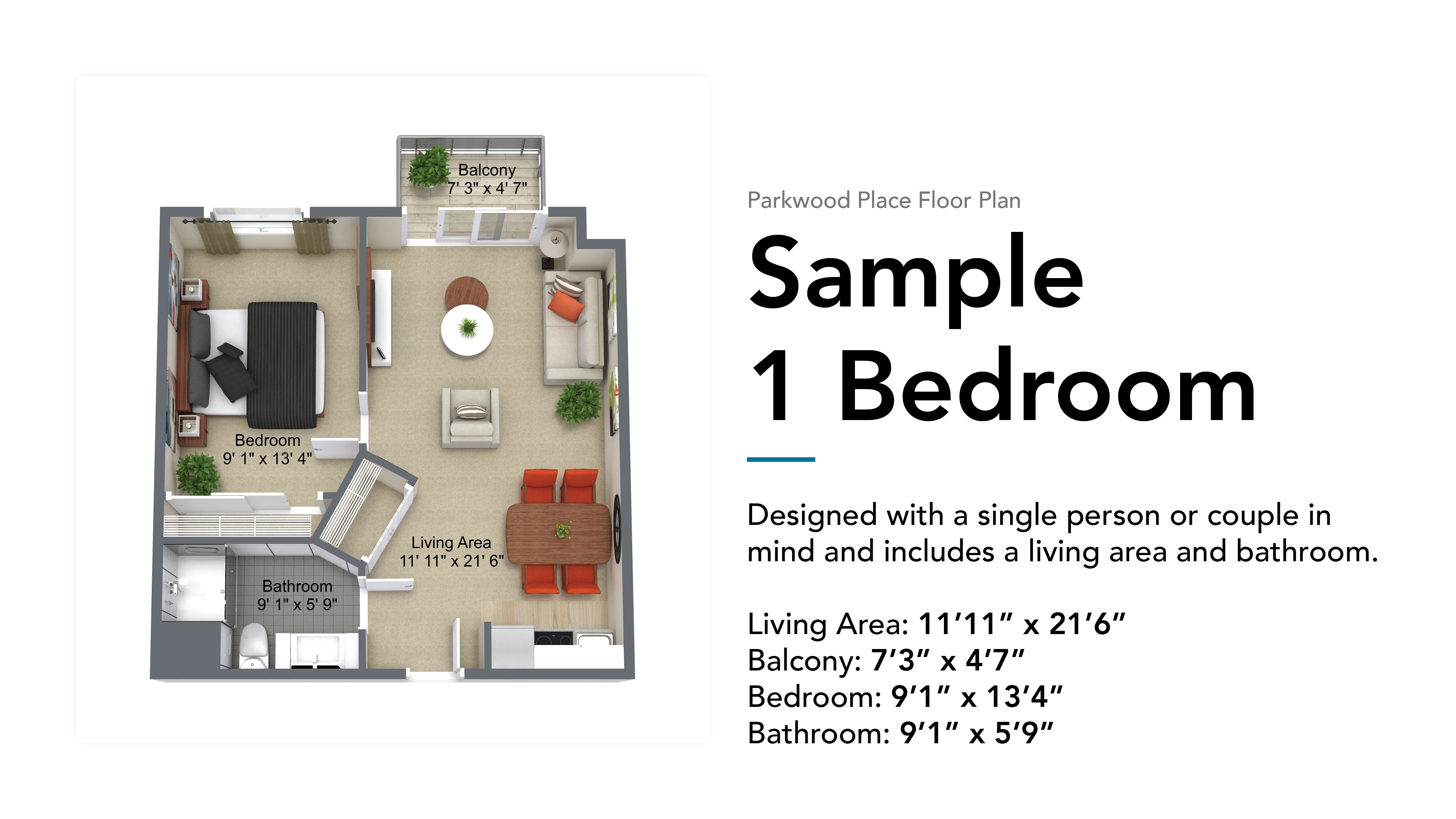 parkwood place sample 1 bedroom floor plan